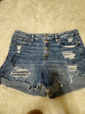 Maurices Distressed Button-Front Denim Shorts - Blue